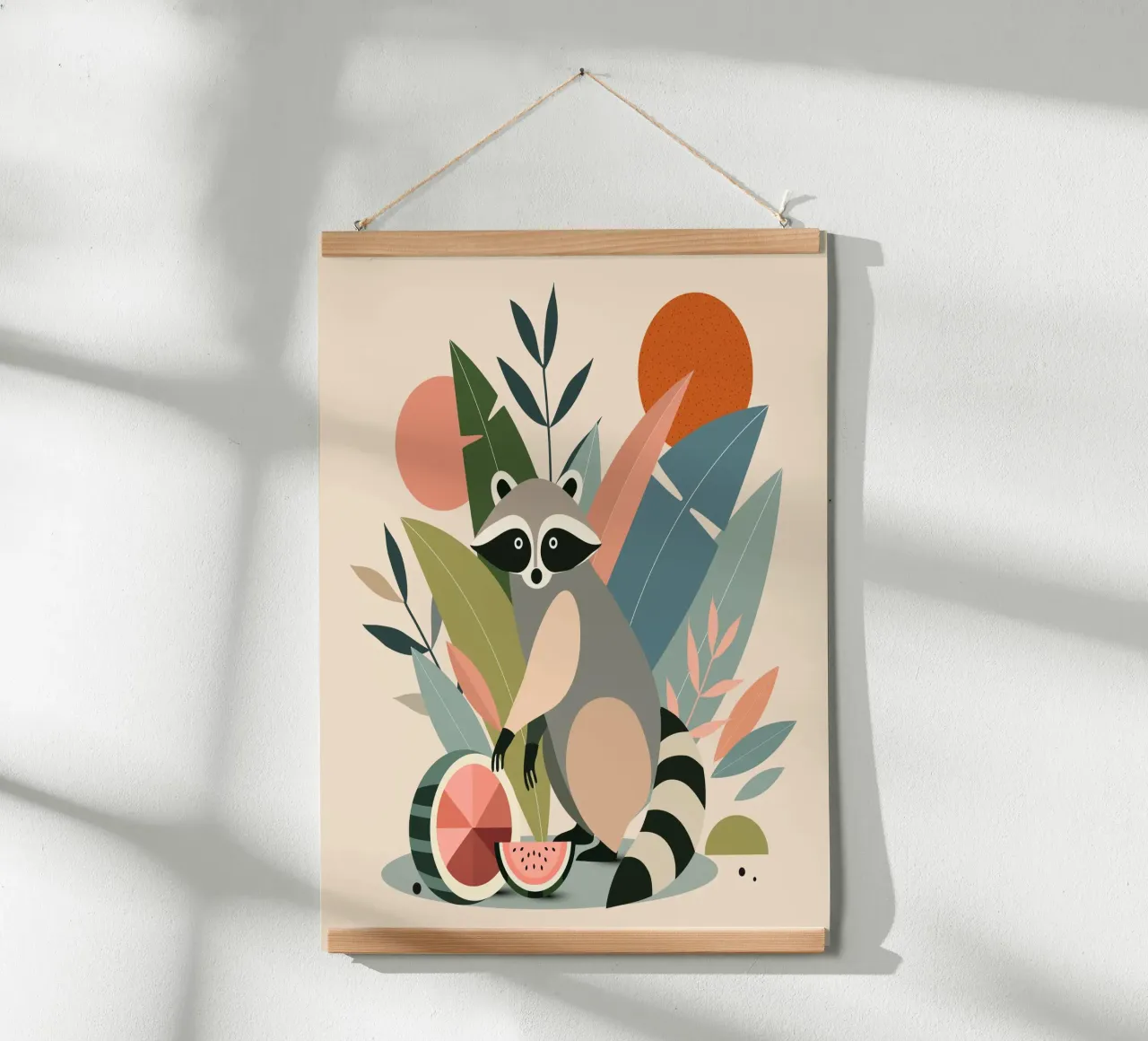 Raccoon with tropical plants and melons hahnemühle by namosh