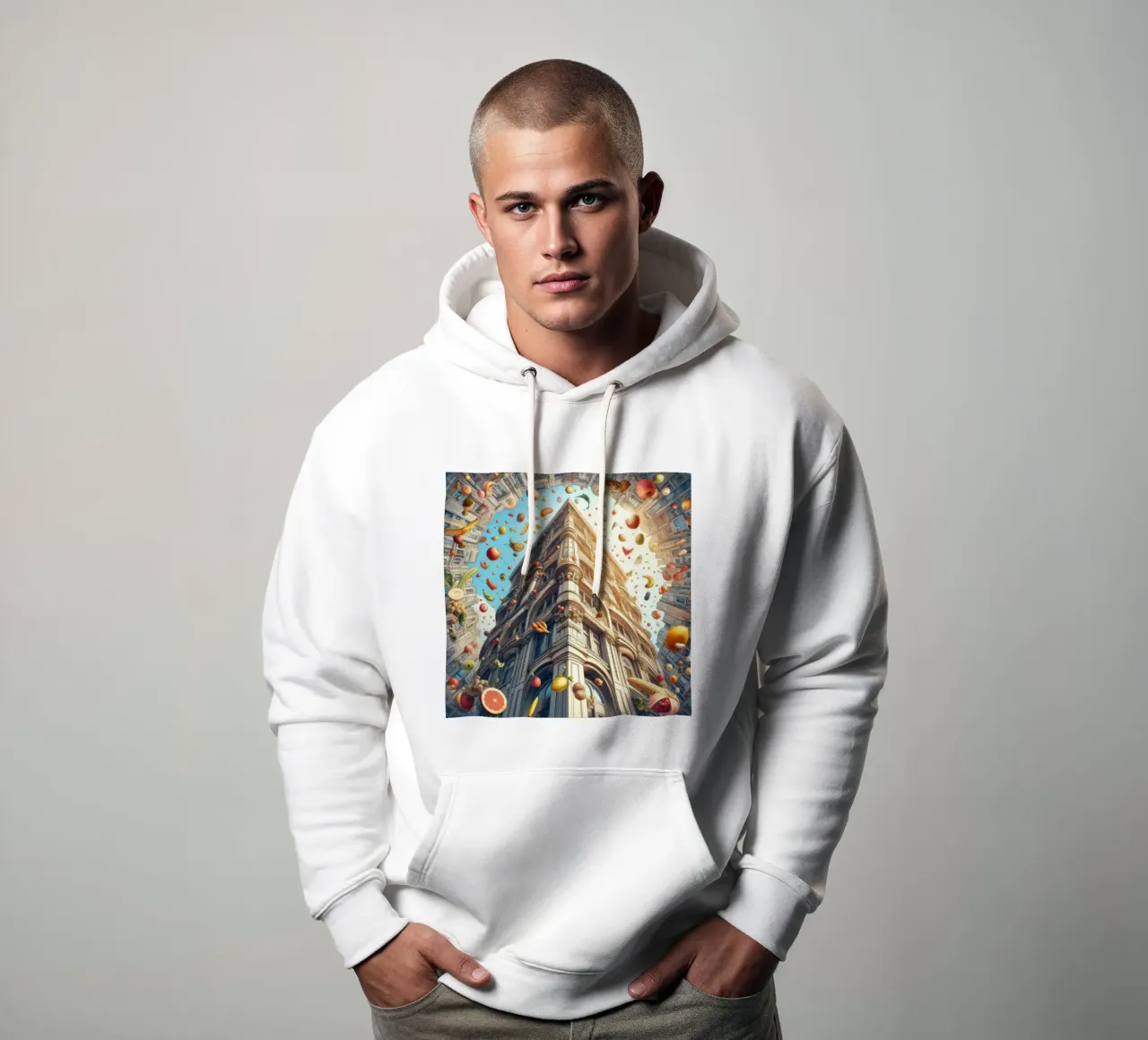 Sphere 047 - Surreal Building With Floating Fruits hoodie van Spheres