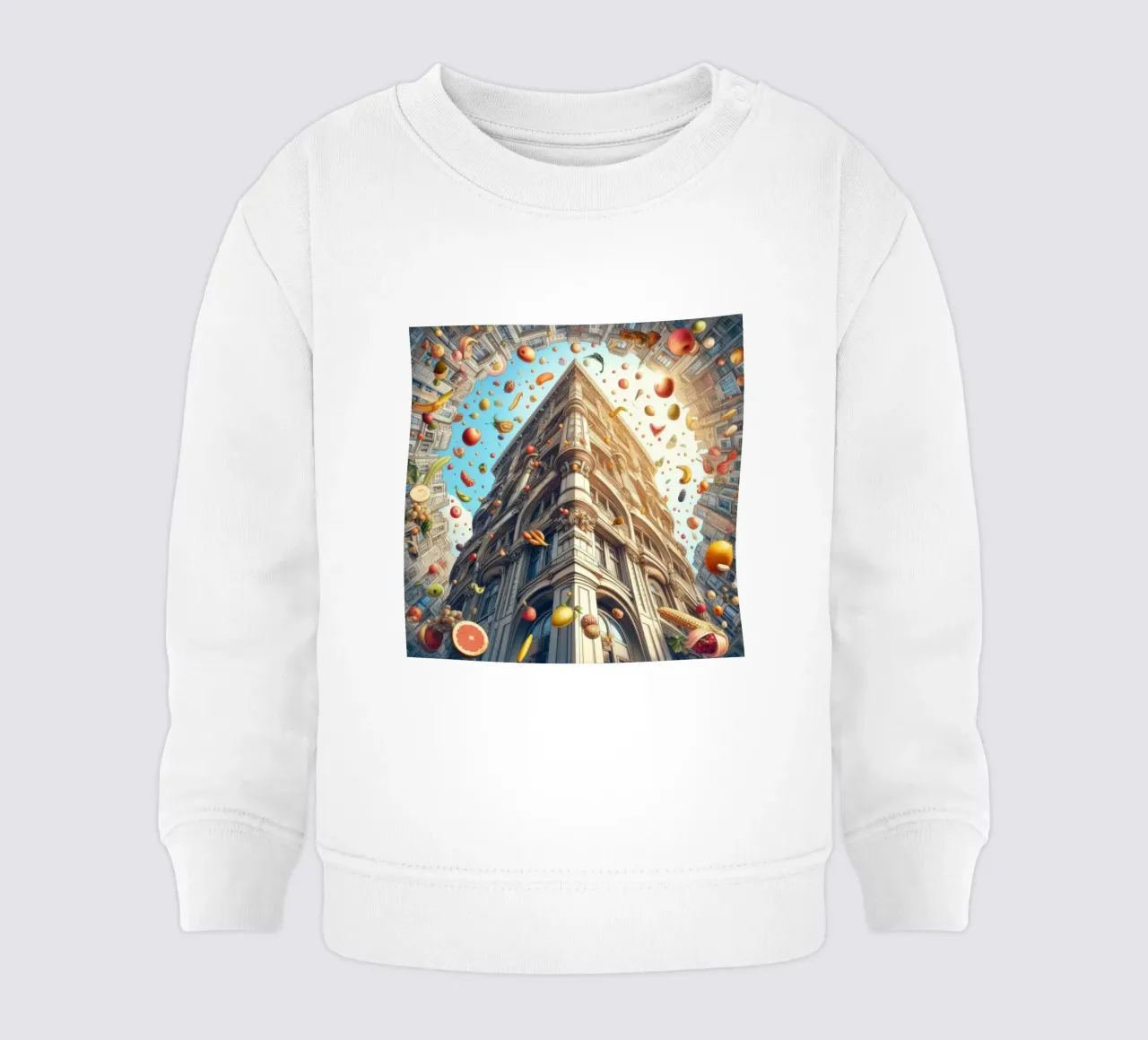 Sphere 047 - Surreal Building With Floating Fruits Baby Sweatshirt von Spheres