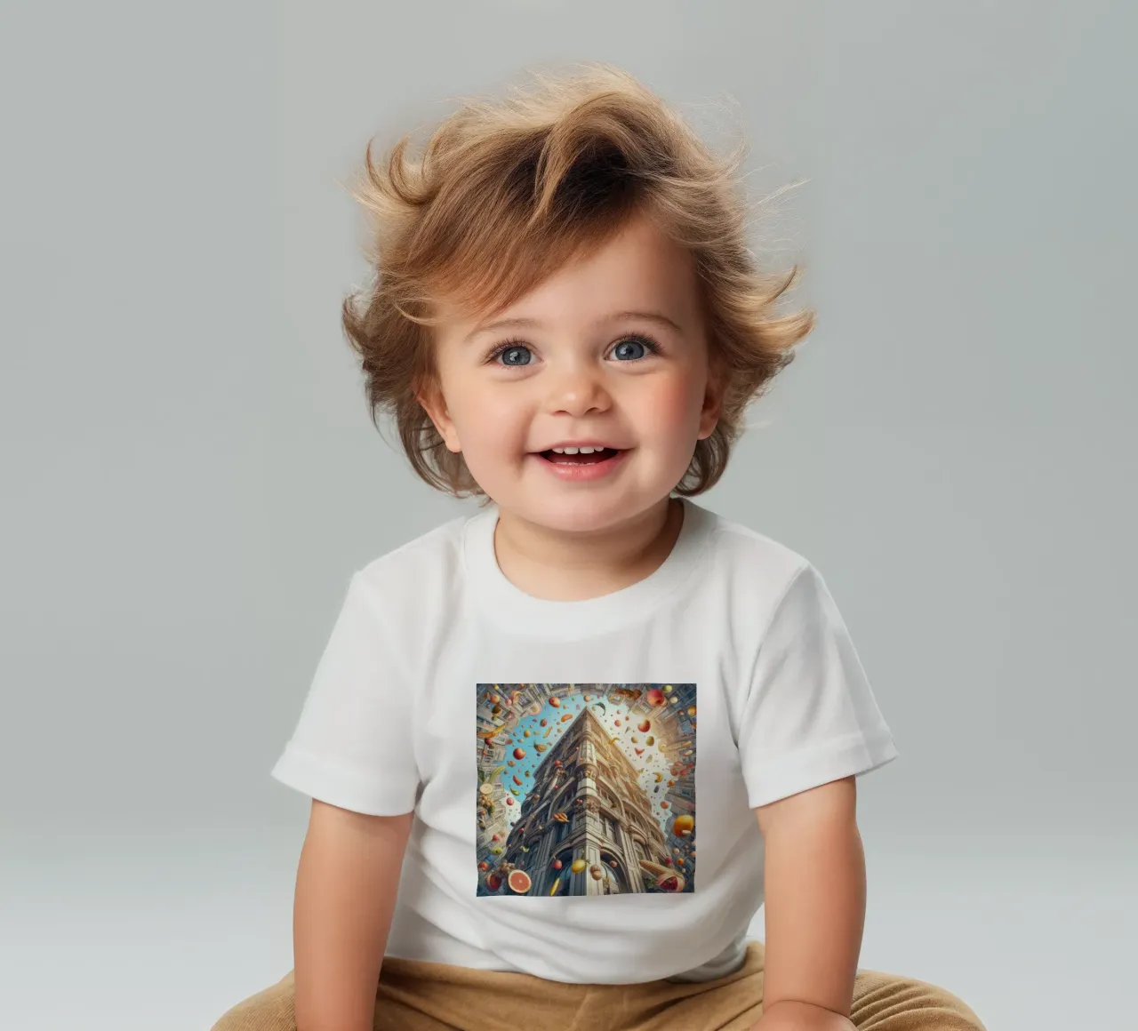 Sphere 047 - Surreal Building With Floating Fruits Baby T-Shirt von Spheres