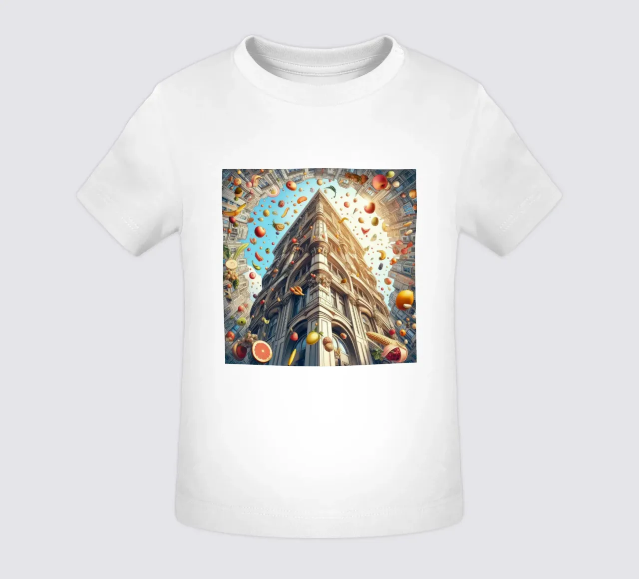 Sphere 047 - Surreal Building With Floating Fruits Baby T-Shirt von Spheres