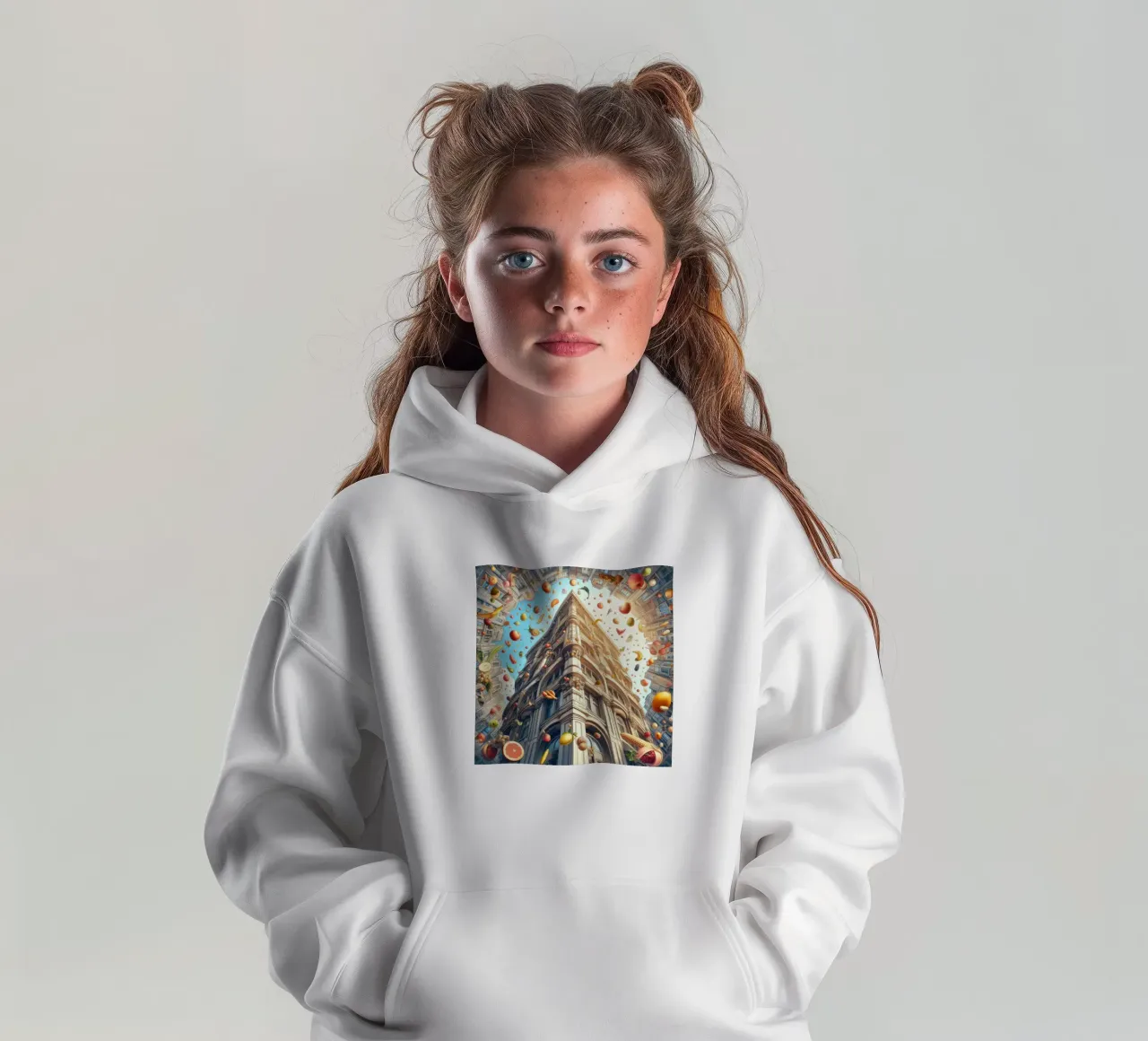 Sphere 047 - Surreal Building With Floating Fruits felpa bambino con cappuccio da Spheres