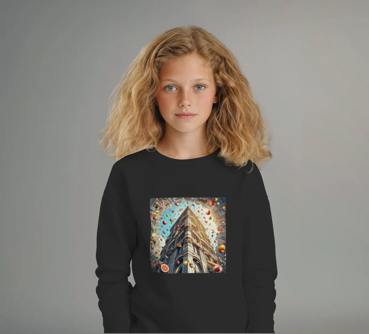 Sphere 047 - Surreal Building With Floating Fruits felpa bambino da Spheres