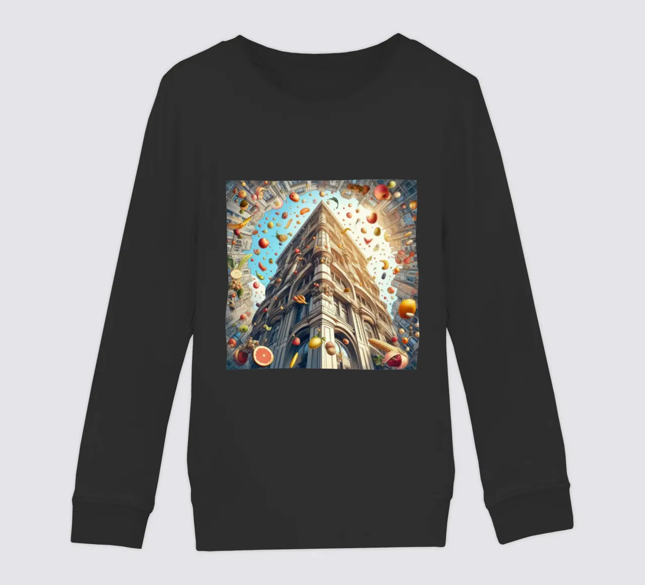 Sphere 047 - Surreal Building With Floating Fruits felpa bambino da Spheres