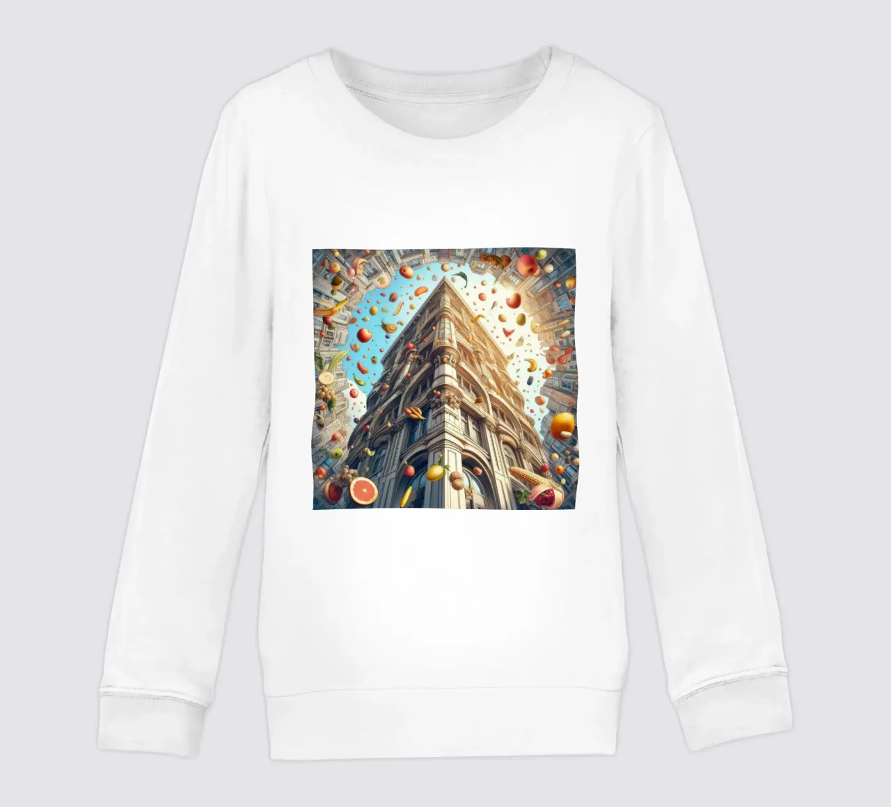 Sphere 047 - Surreal Building With Floating Fruits Kinder Sweatshirt von Spheres