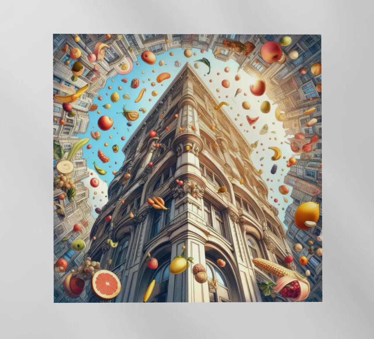 Sphere 047 - Surreal Building With Floating Fruits pellicola backlit da Spheres