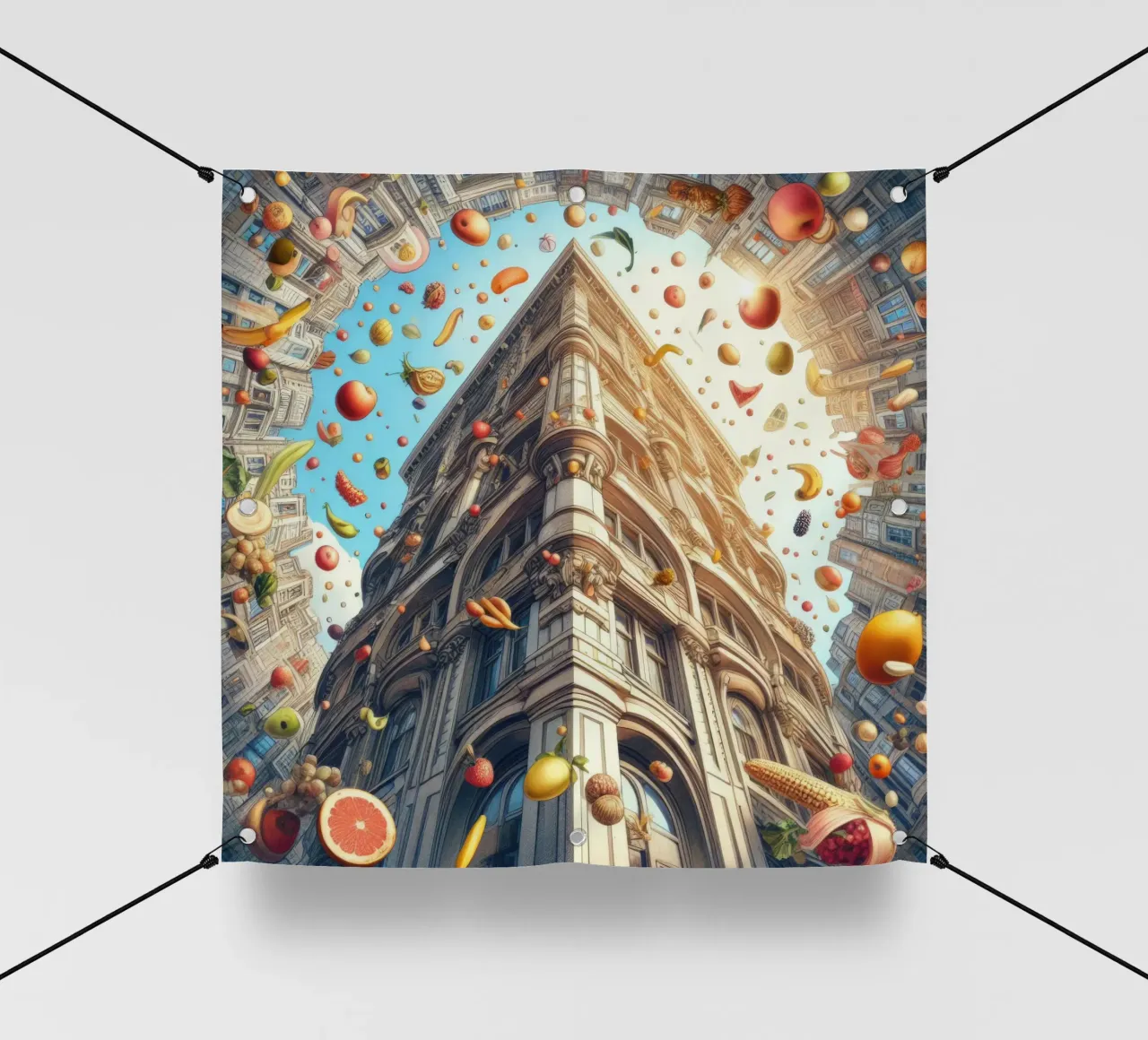 Sphere 047 - Surreal Building With Floating Fruits bâche pvc de Spheres