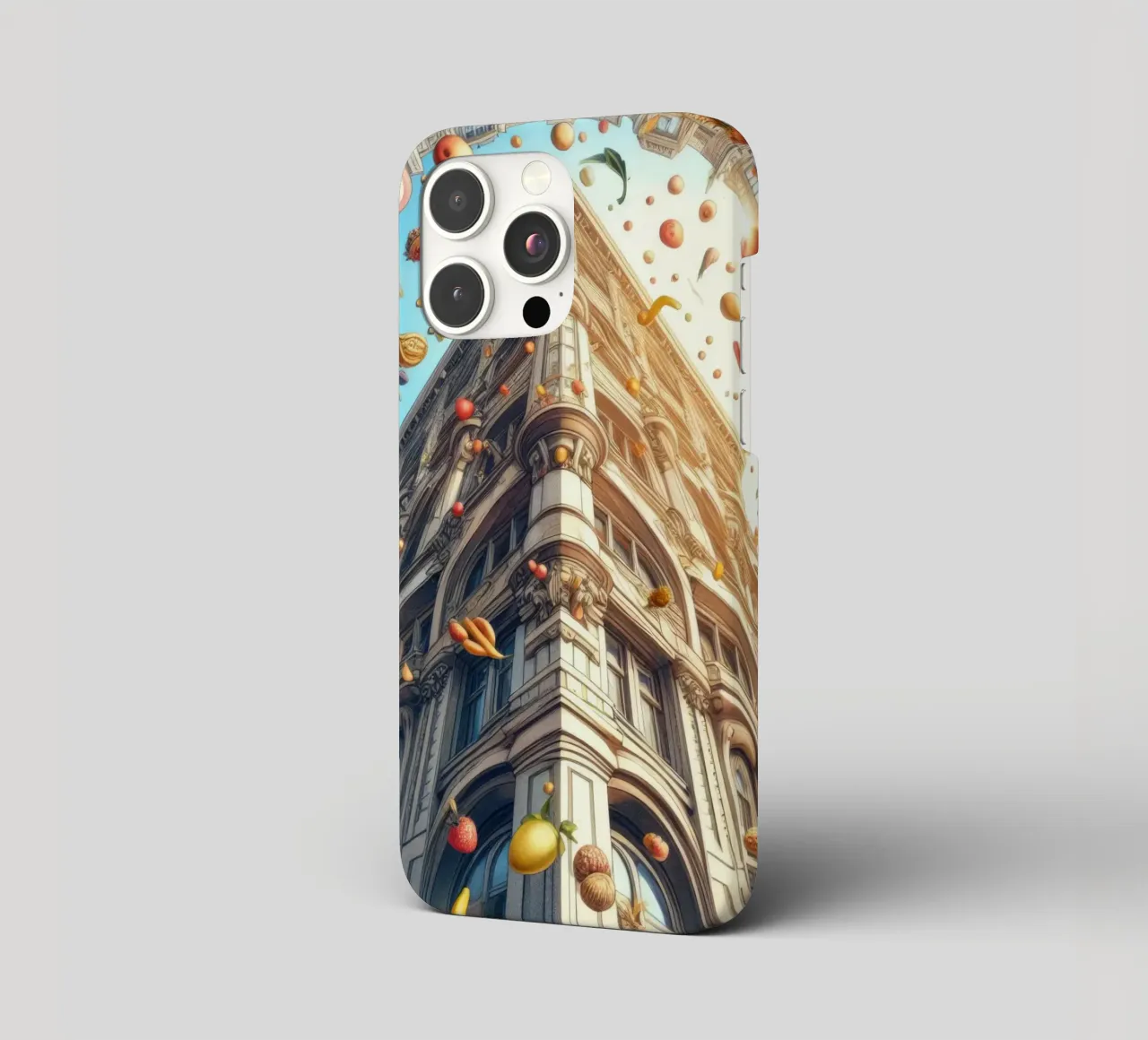 Sphere 047 - Surreal Building With Floating Fruits cover iphone da Spheres