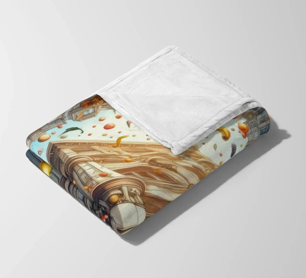 Sphere 047 - Surreal Building With Floating Fruits coperta in pile da Spheres