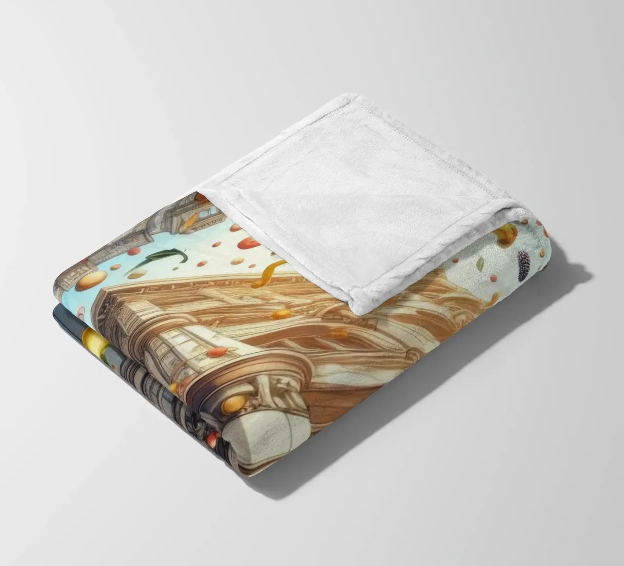 Sphere 047 - Surreal Building With Floating Fruits coperta in pile da Spheres