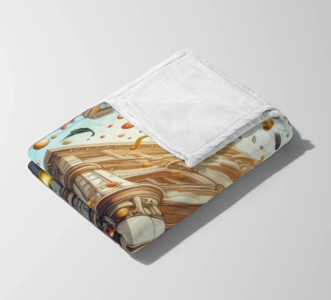 Sphere 047 - Surreal Building With Floating Fruits coperta in pile da Spheres