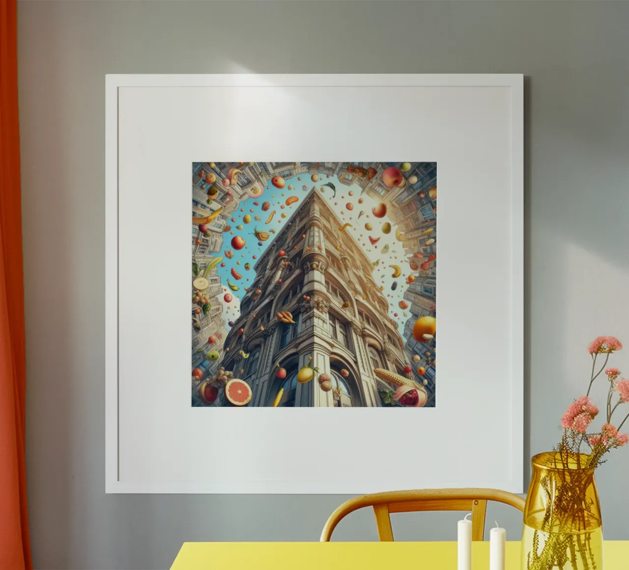 Sphere 047 - Surreal Building With Floating Fruits hahnemühle by Spheres