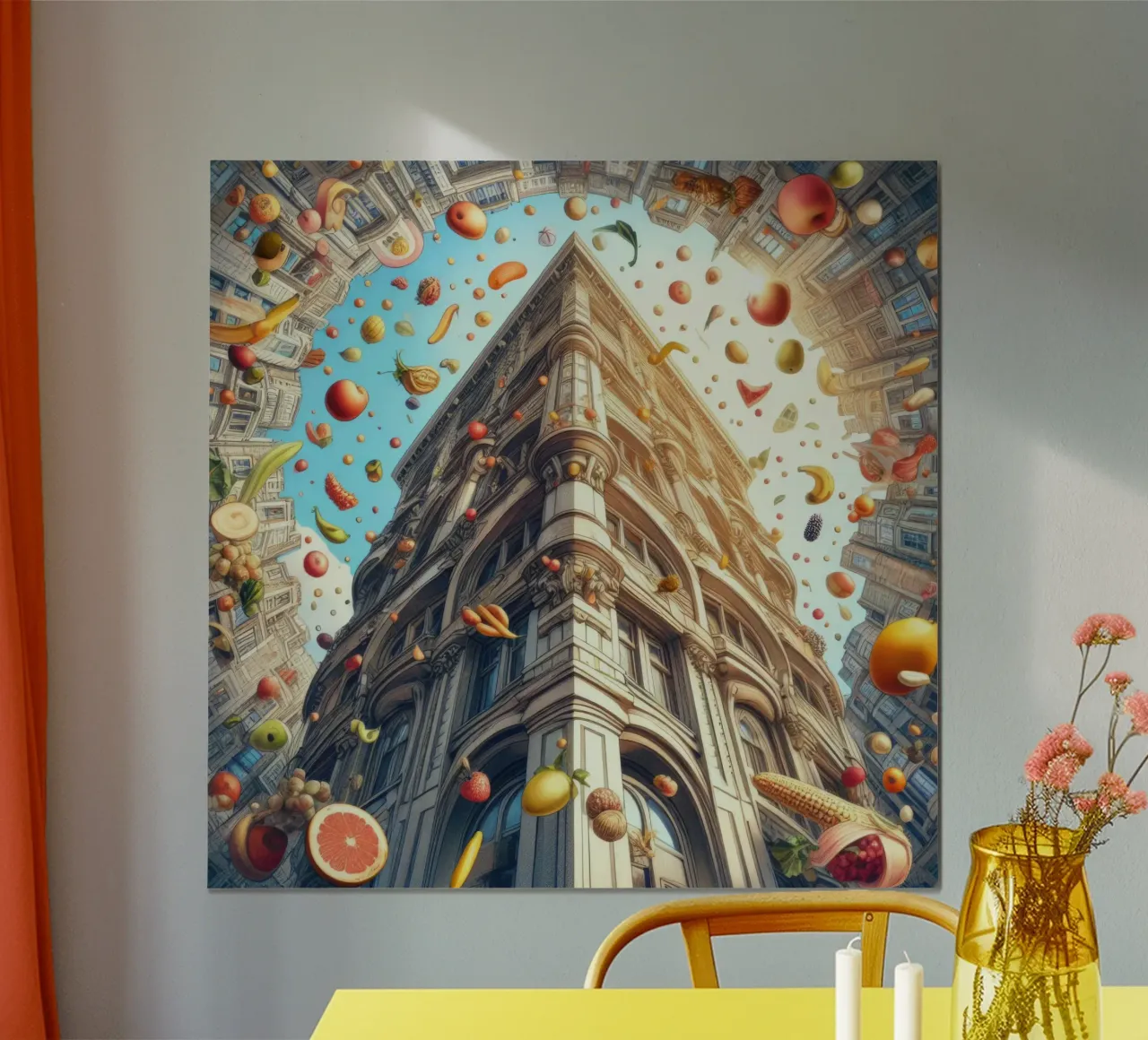 Sphere 047 - Surreal Building With Floating Fruits hahnemühle by Spheres