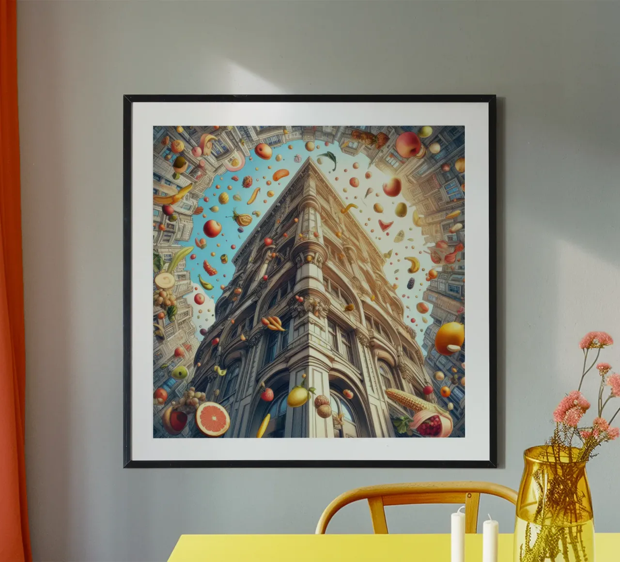 Sphere 047 - Surreal Building With Floating Fruits hahnemühle by Spheres