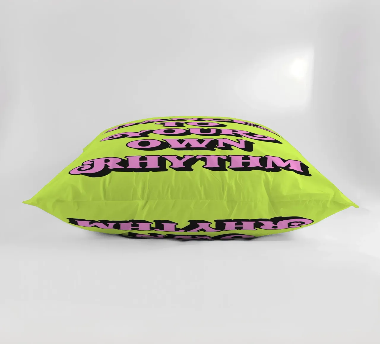 Dance to your own rhythm quote (neon green tone) decorative cushion by Paigaam Studio