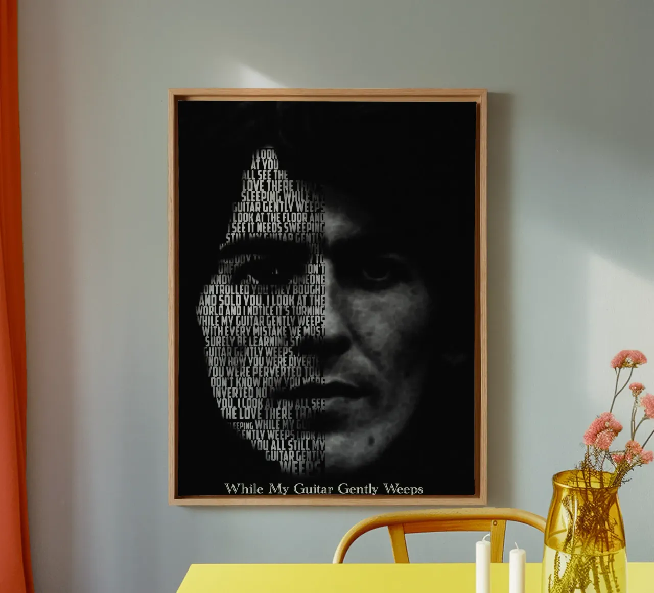 While My Guitar Gently Weeps canvas with Floater frame by Gunawan Rb