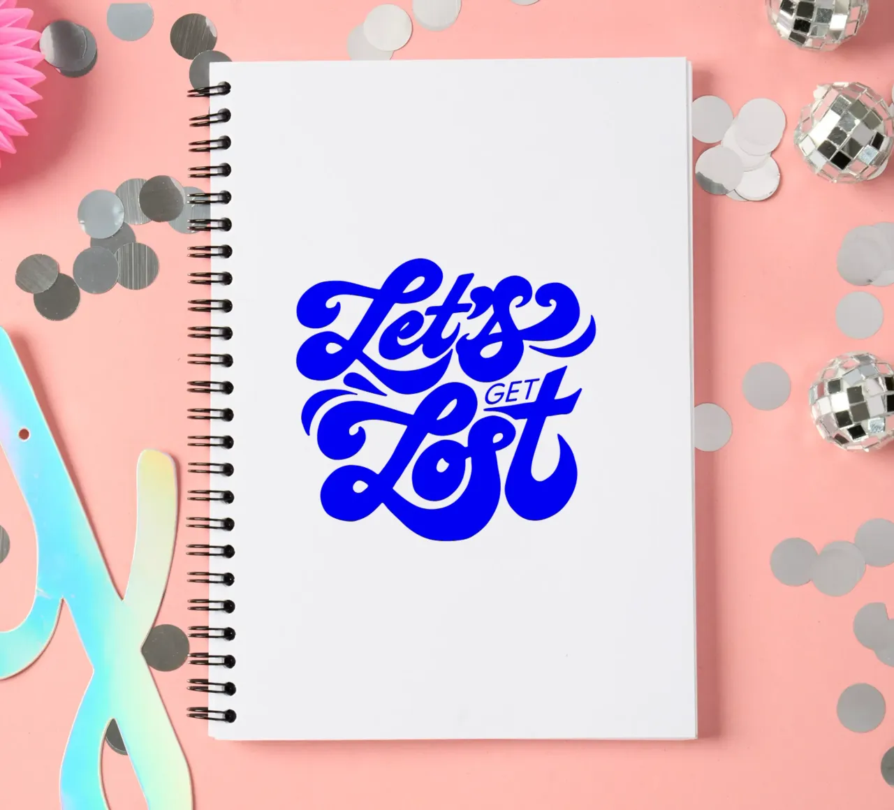 let's get lost, motivational statement quote spiral notebook by The True Type