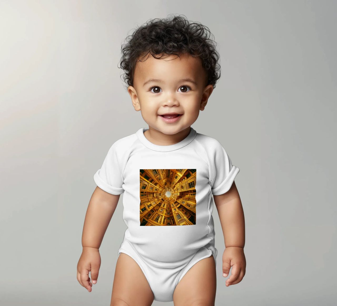 Sphere 050 - Golden Circular Architecture short-sleeve baby romper by Spheres