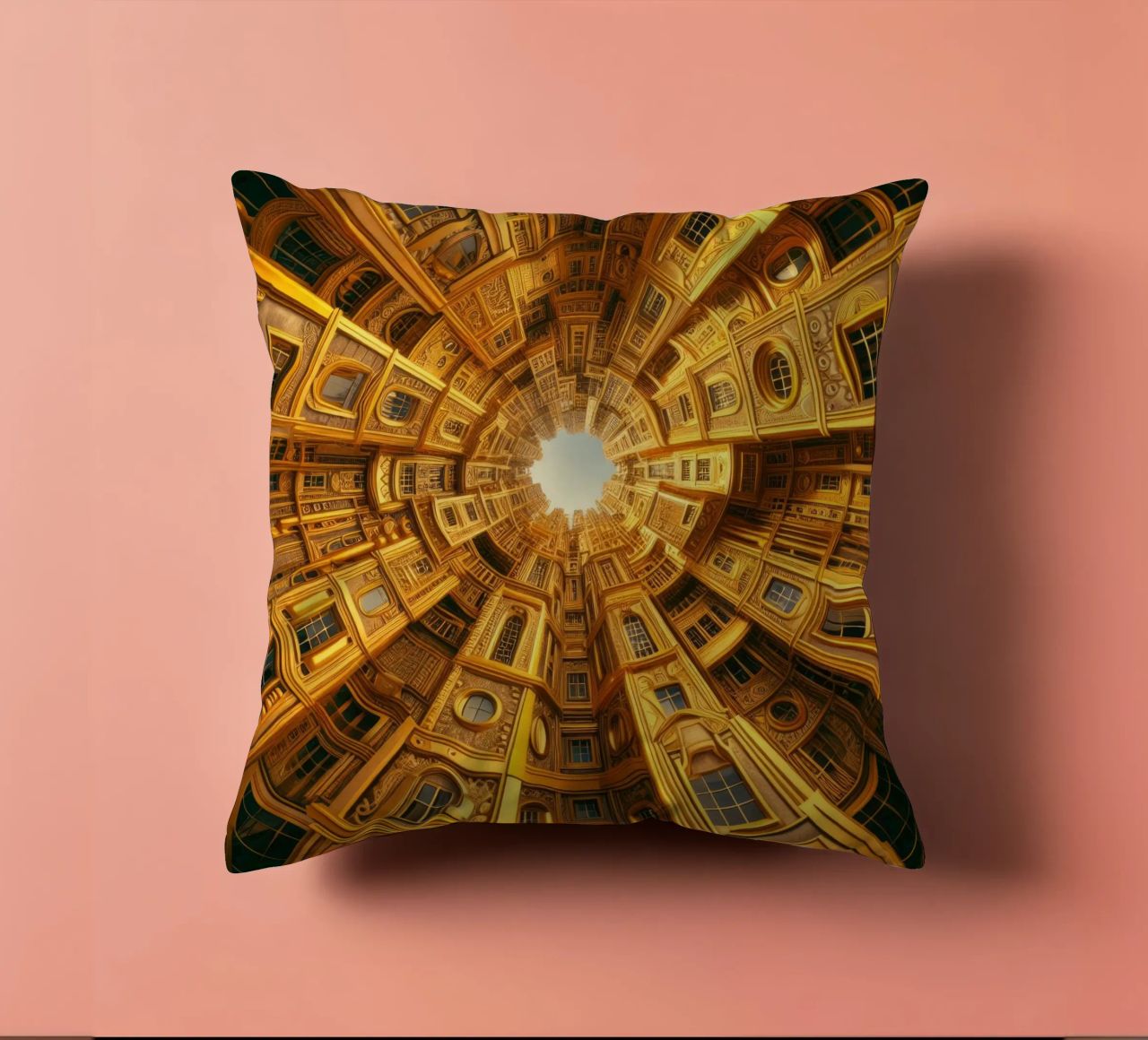 Sphere 050 - Golden Circular Architecture decorative cushion by Spheres