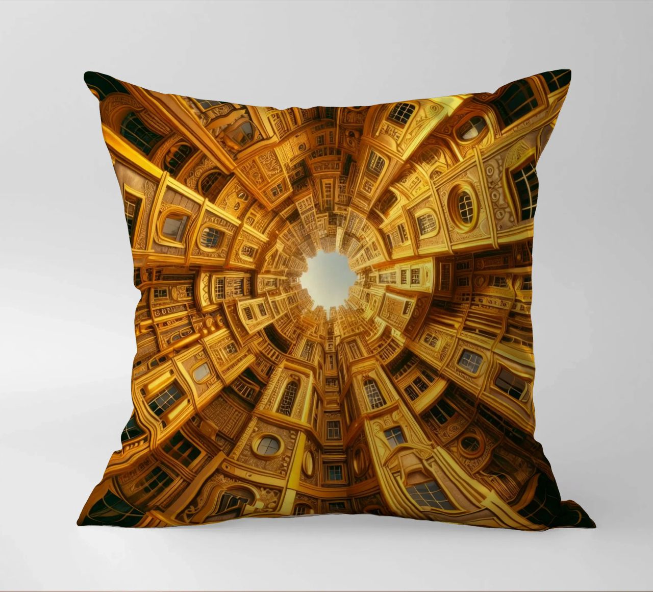 Sphere 050 - Golden Circular Architecture decorative cushion by Spheres