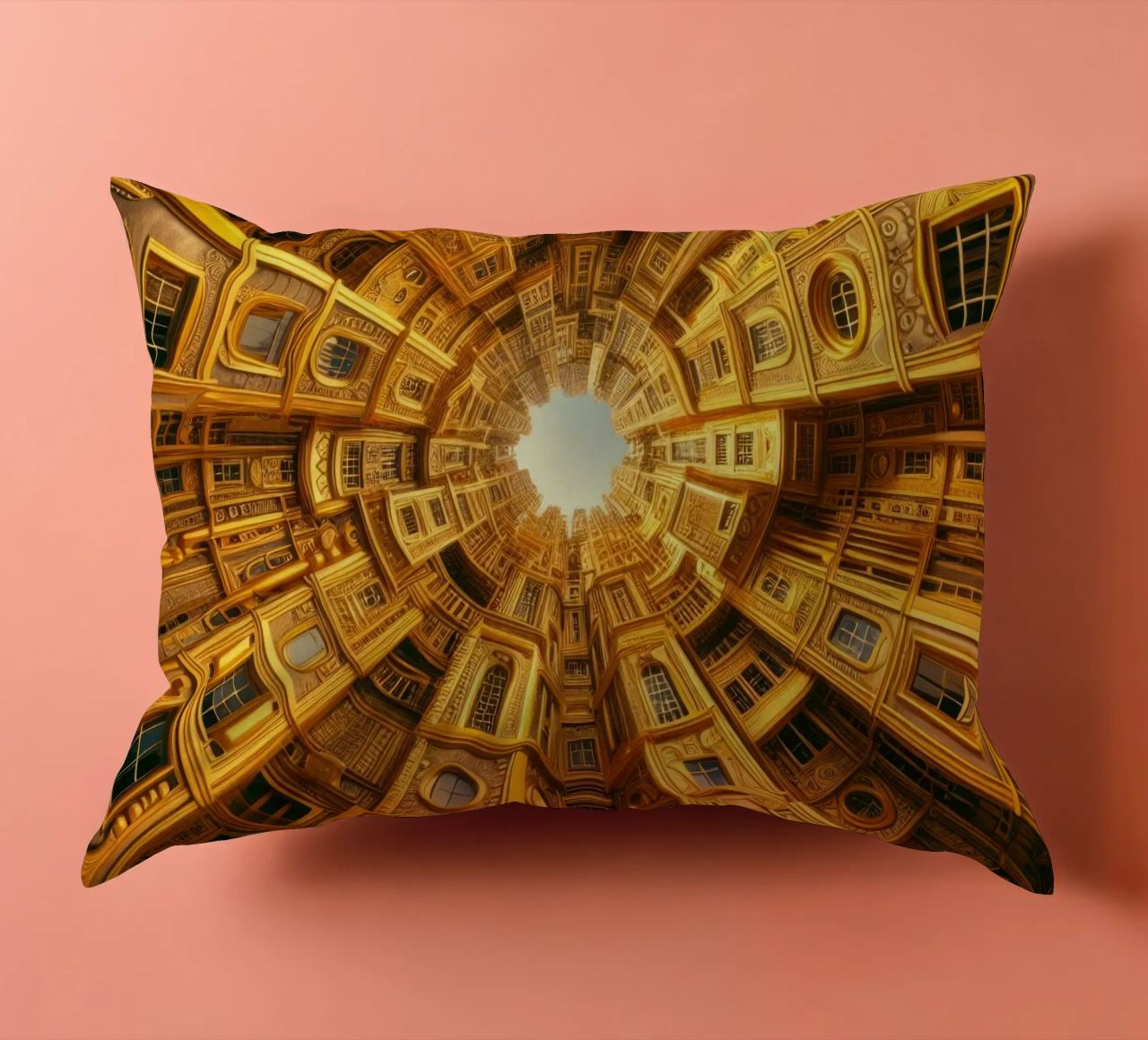 Sphere 050 - Golden Circular Architecture decorative cushion by Spheres