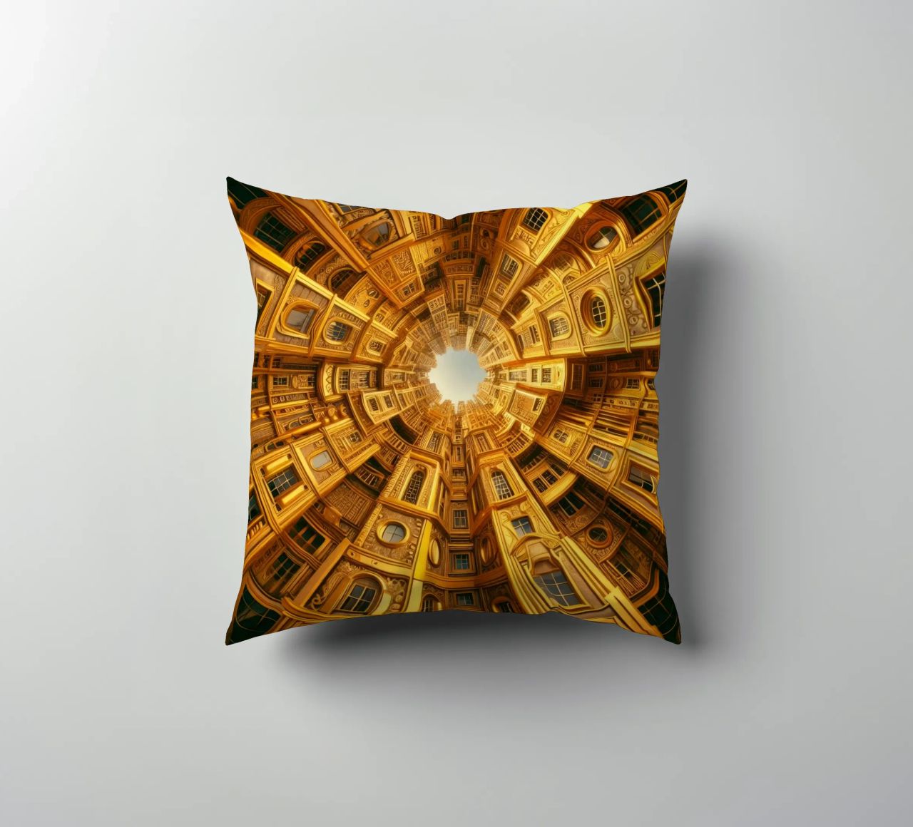 Sphere 050 - Golden Circular Architecture decorative cushion by Spheres