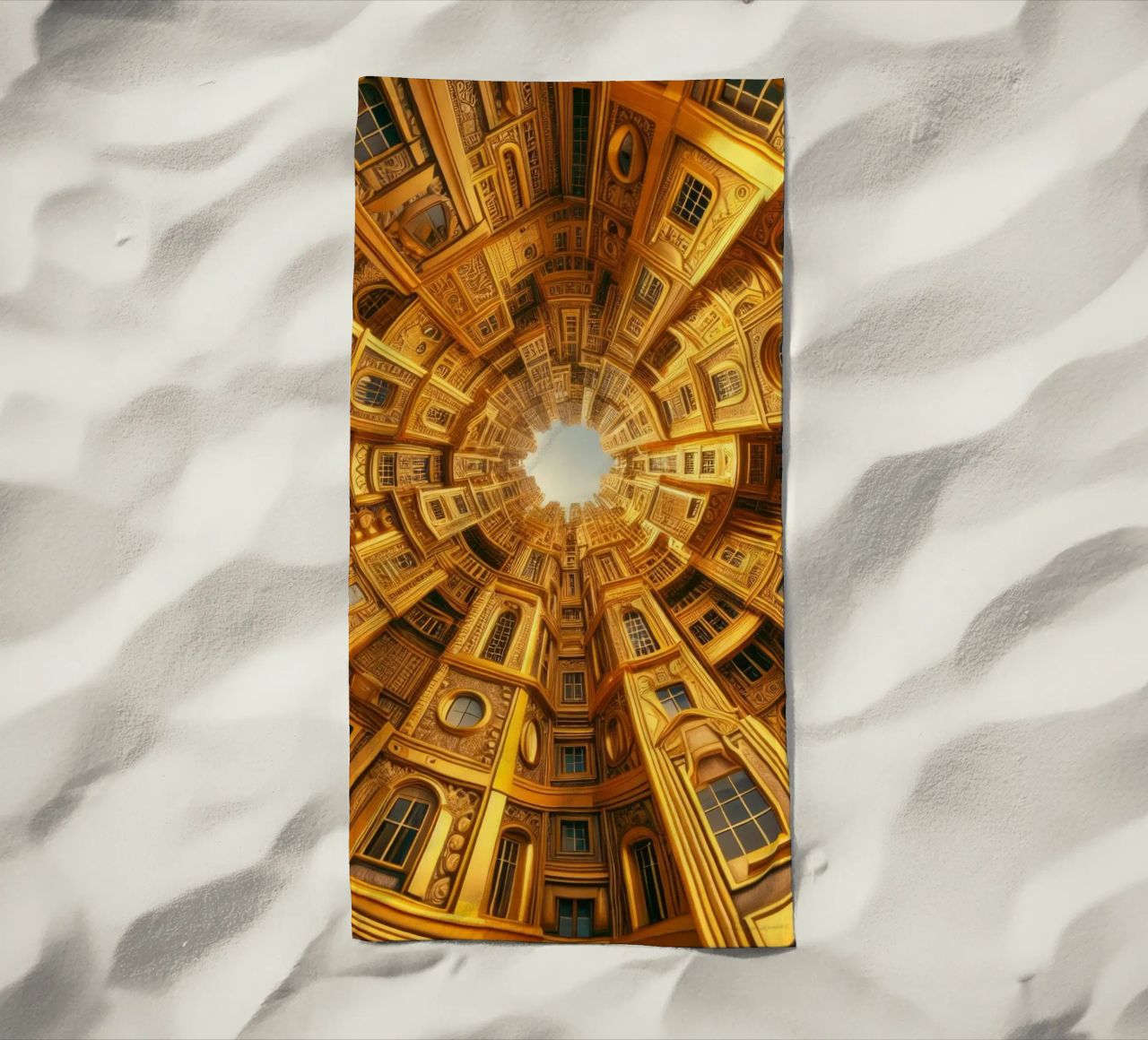 Sphere 050 - Golden Circular Architecture beach towel by Spheres