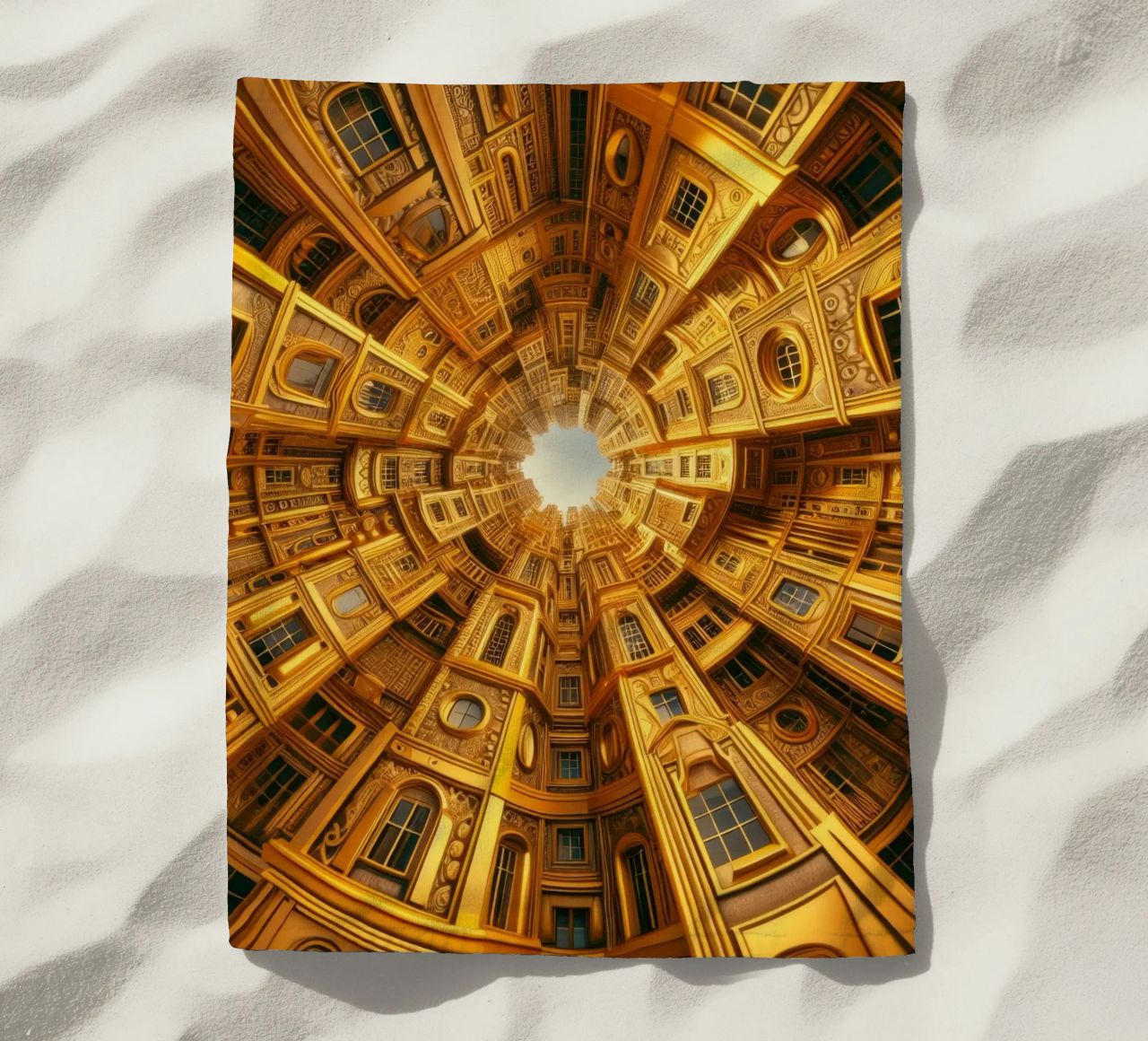 Sphere 050 - Golden Circular Architecture beach towel by Spheres