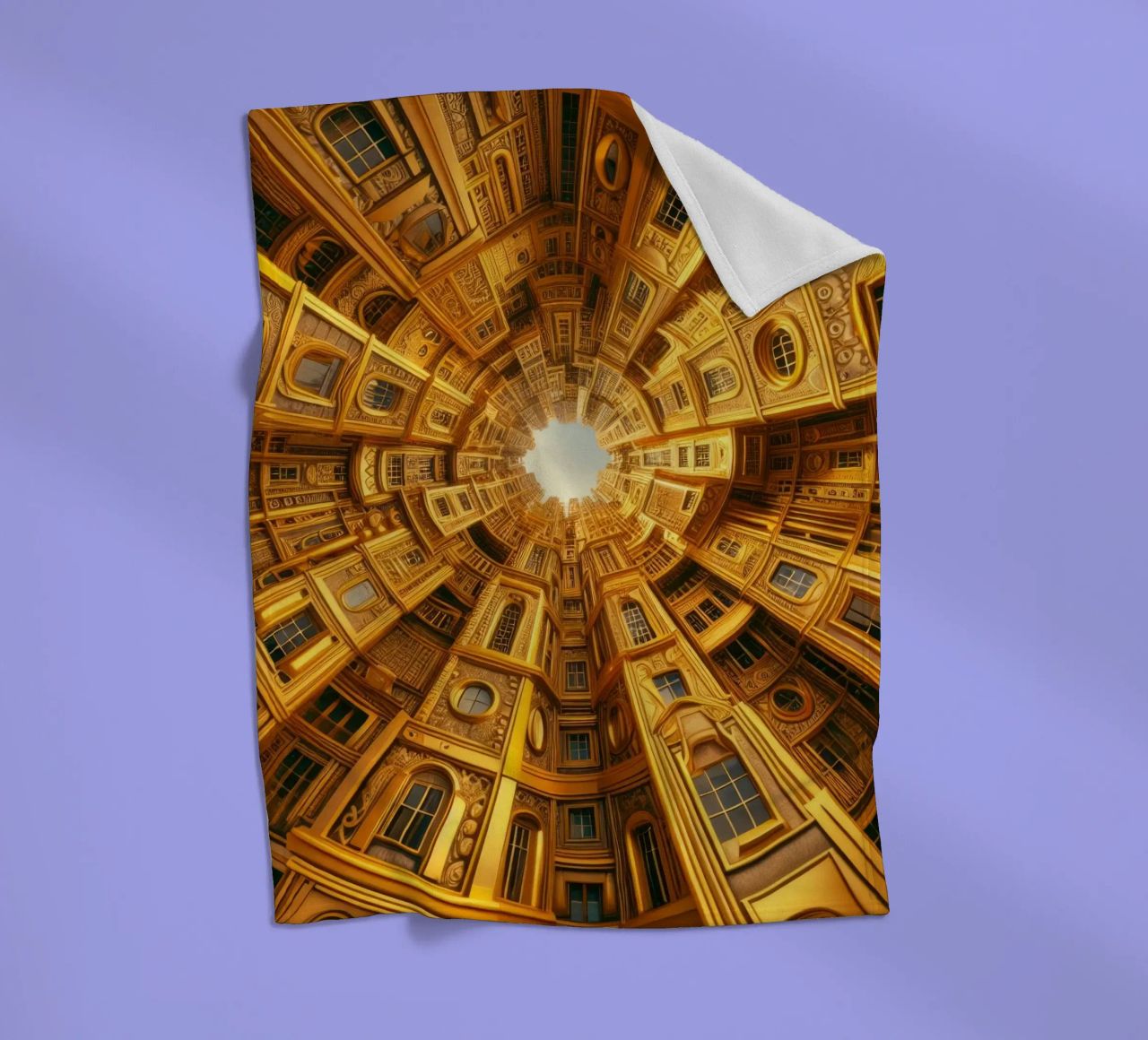 Sphere 050 - Golden Circular Architecture fleece blanket by Spheres