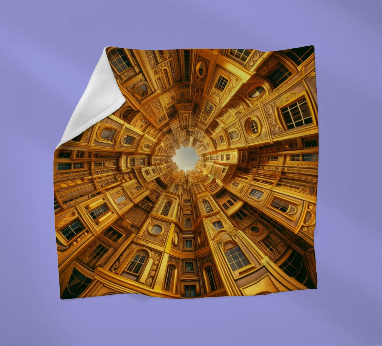 Sphere 050 - Golden Circular Architecture fleece blanket by Spheres