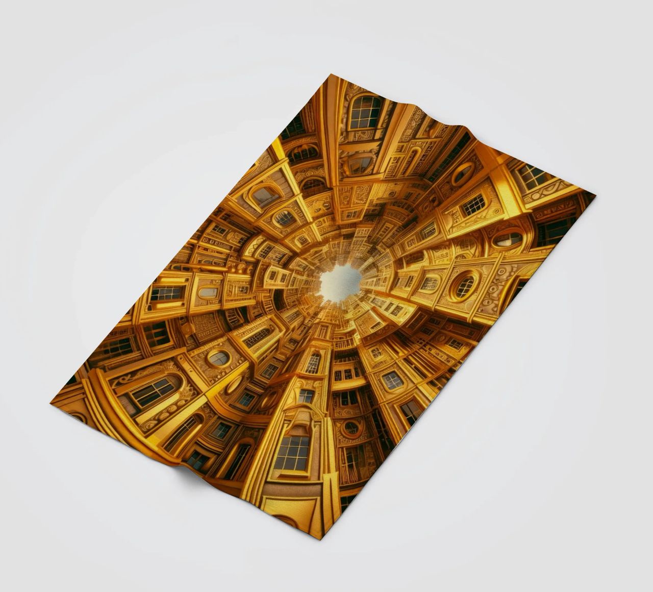 Sphere 050 - Golden Circular Architecture fleece blanket by Spheres