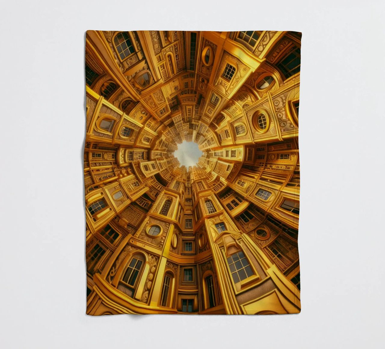 Sphere 050 - Golden Circular Architecture fleece blanket by Spheres