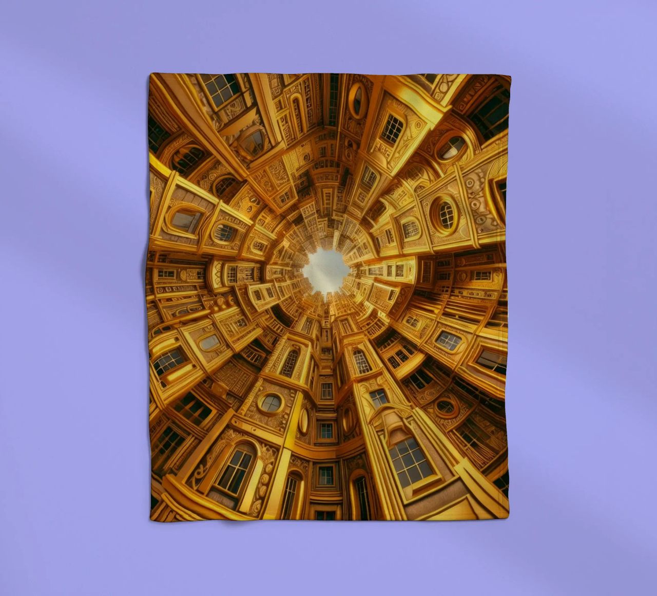 Sphere 050 - Golden Circular Architecture fleece blanket by Spheres
