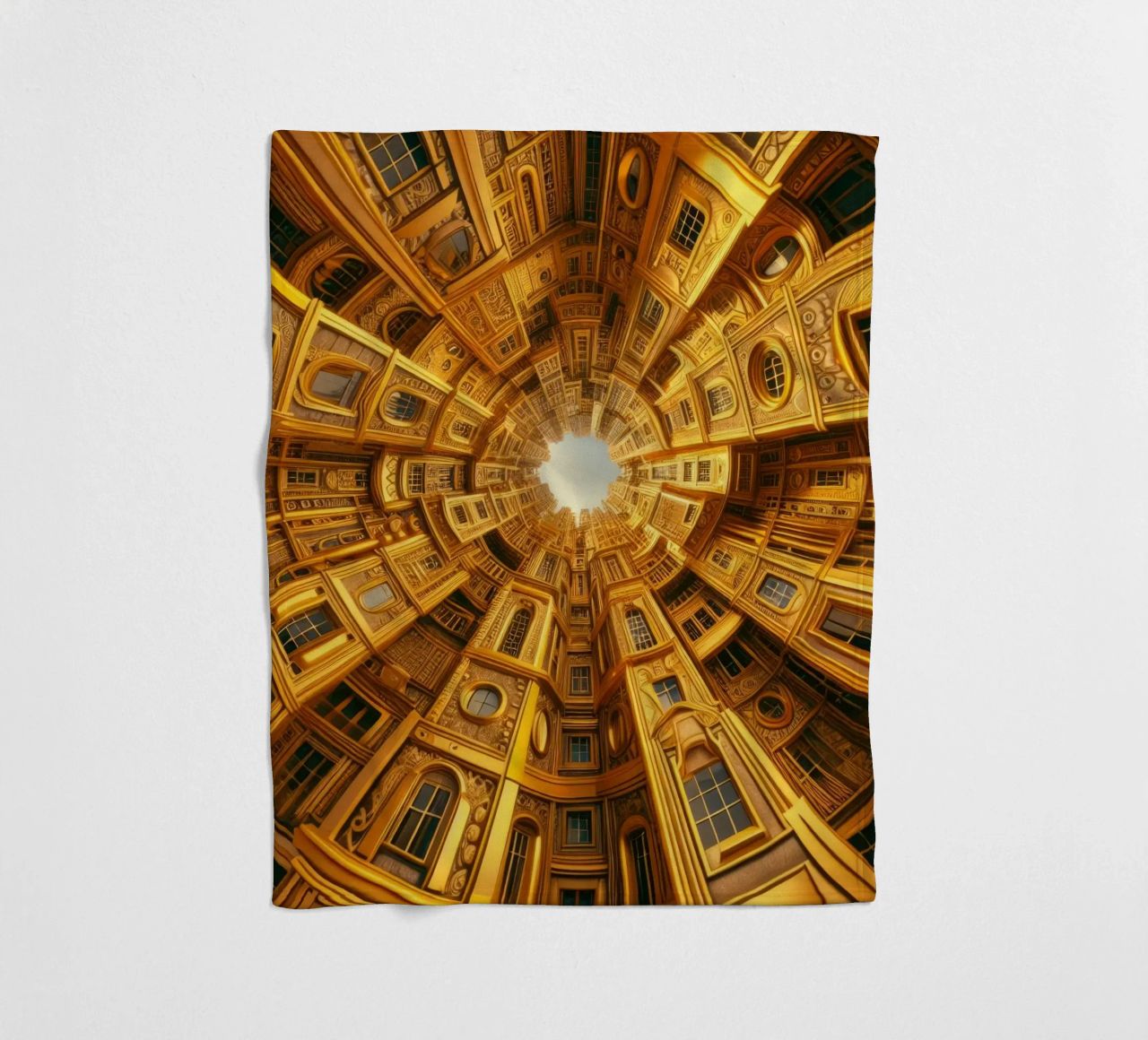 Sphere 050 - Golden Circular Architecture fleece blanket by Spheres