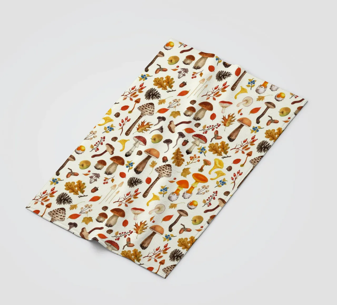 Wild mushrooms on off white fleece blanket by Painted Nature