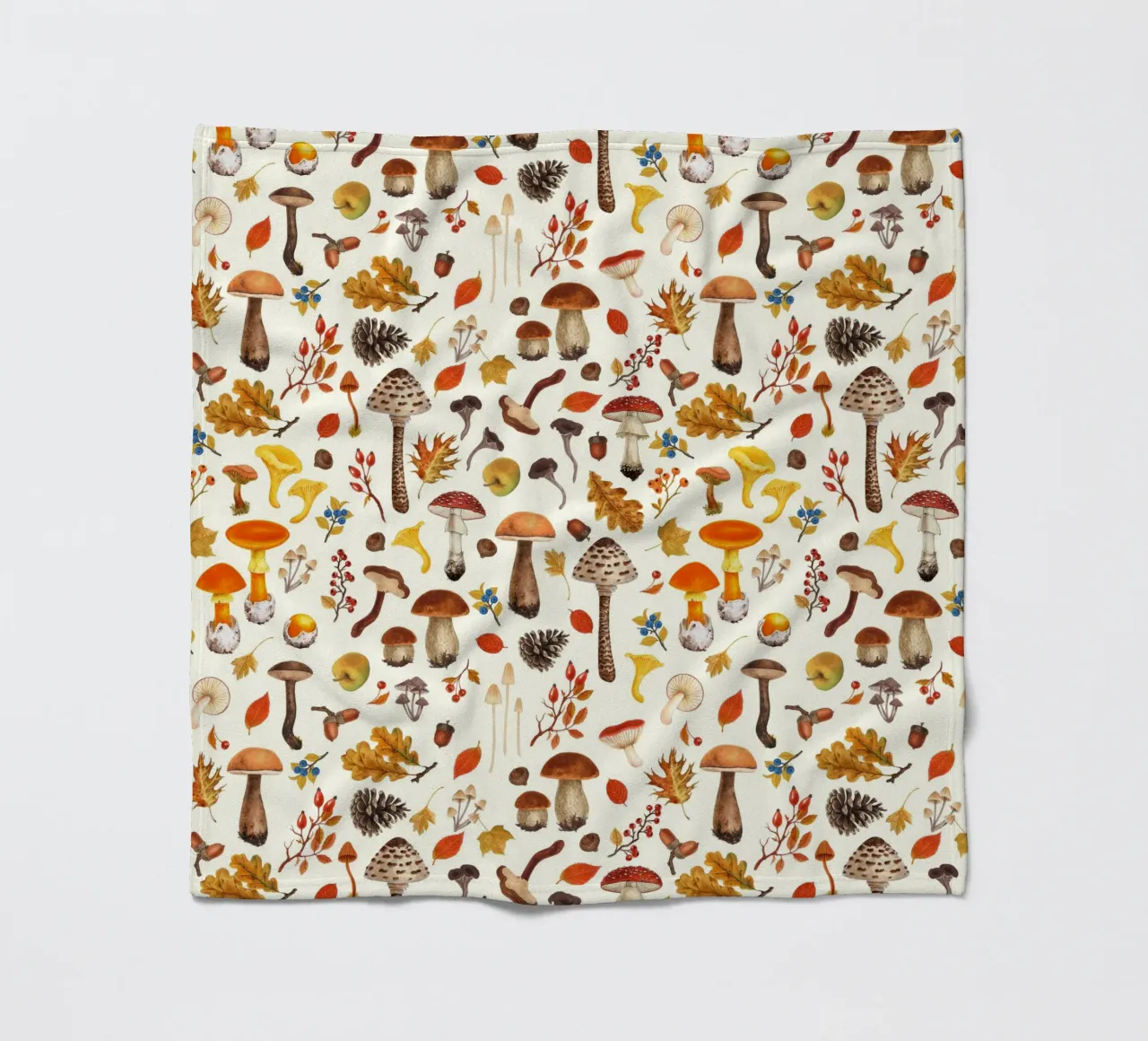 Wild mushrooms on off white fleece blanket by Painted Nature