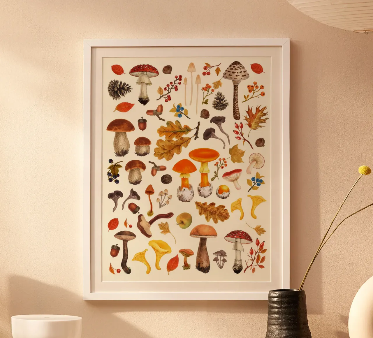 Wild mushrooms on off white hahnemühle by Painted Nature