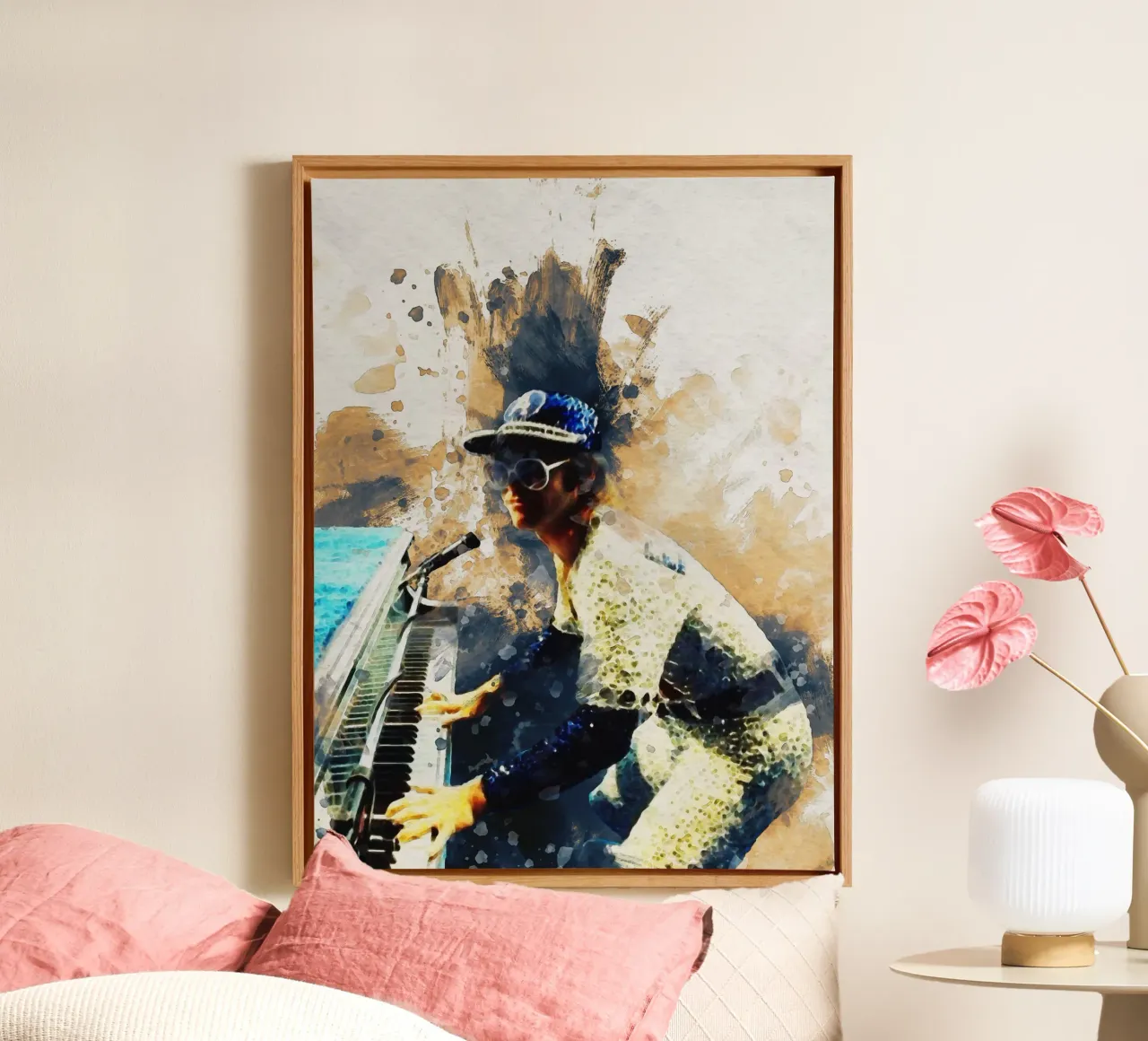 Smudge of Portrait Elton John canvas with Floater frame by Gunawan Rb