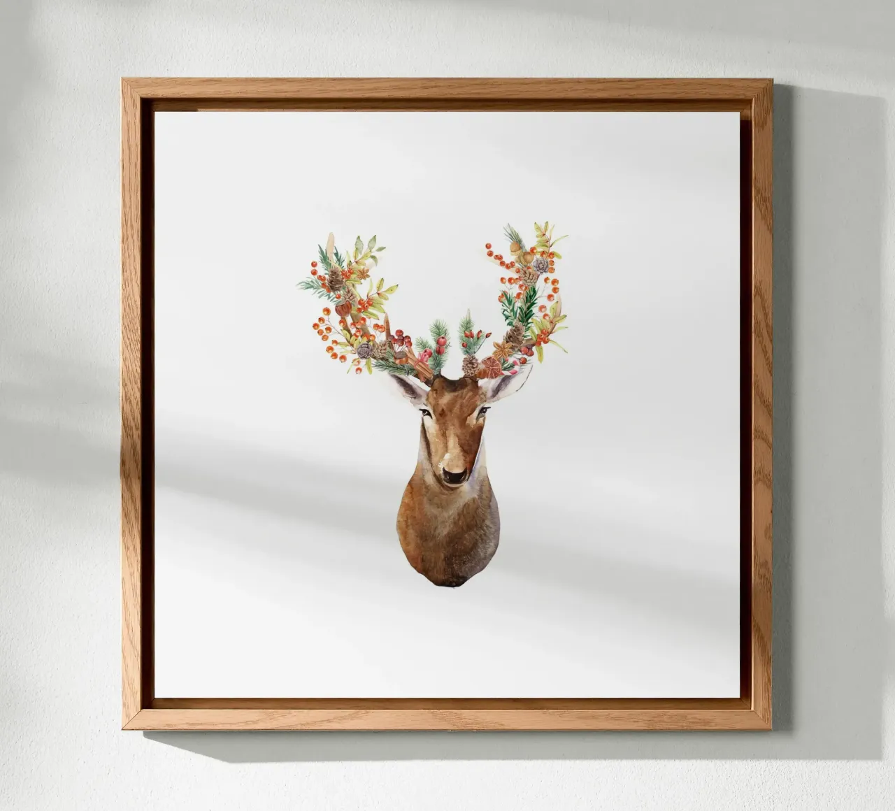 Weinlese-Aquarell-Hirsch mit winterlichem Geweih, Beerenzapfen Forex-Platte von Vintage World - Uta Naumann