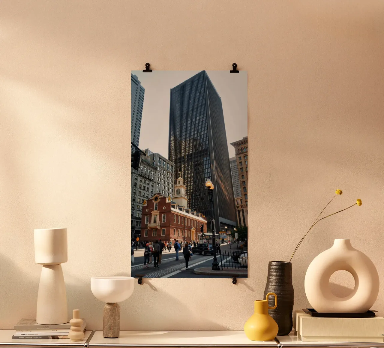 Boston : Ancienne et moderne - Une architecture contrastée poster avec cadre en plastique de Ben & Clo creations