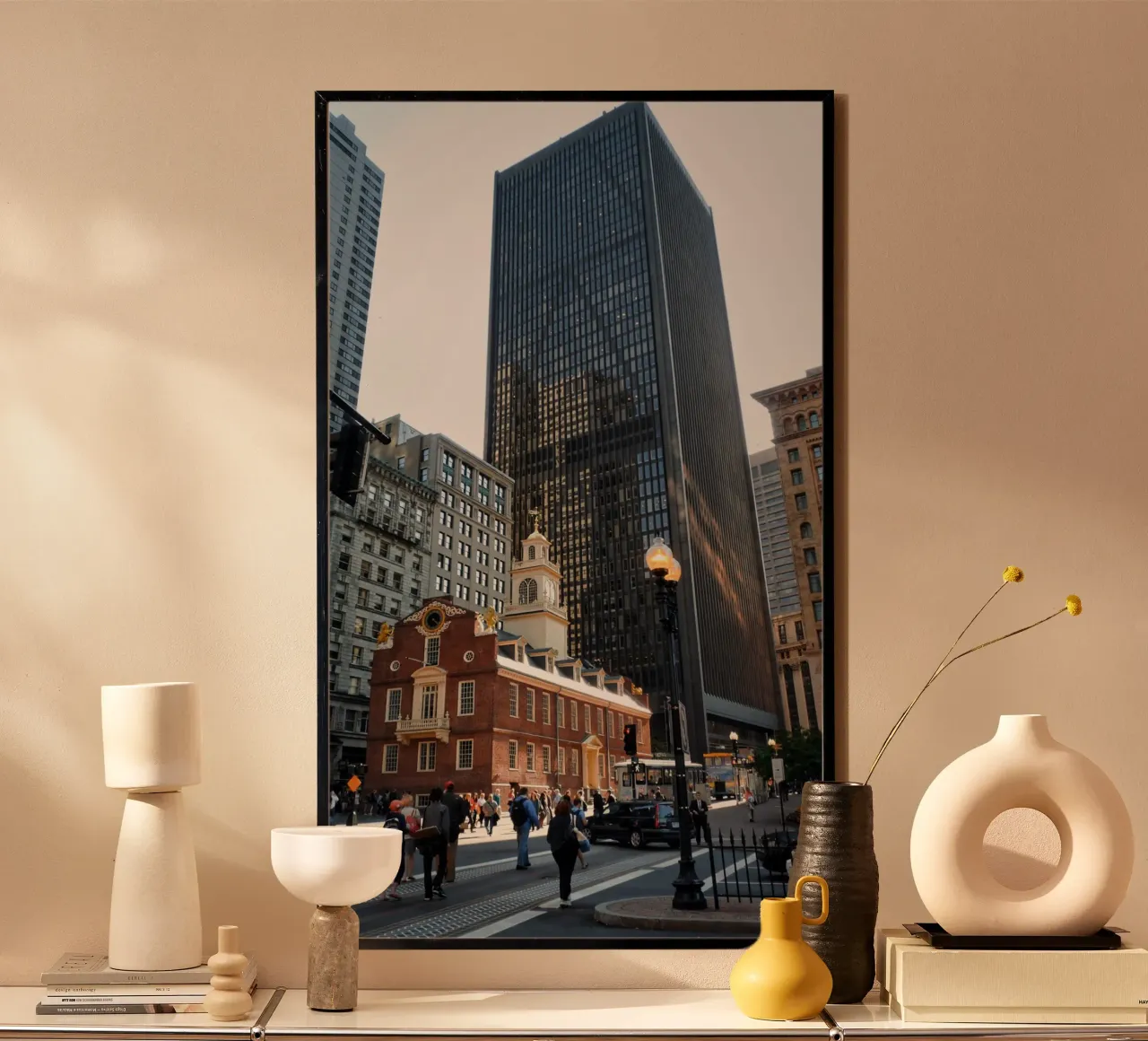 Boston : Ancienne et moderne - Une architecture contrastée poster avec cadre en plastique de Ben & Clo creations