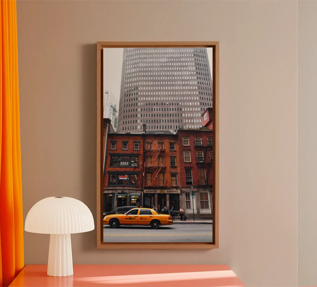 Old Burger Shoppe – Nostalgia in Financial District, NYC canvas with Floater frame by Ben & Clo creations