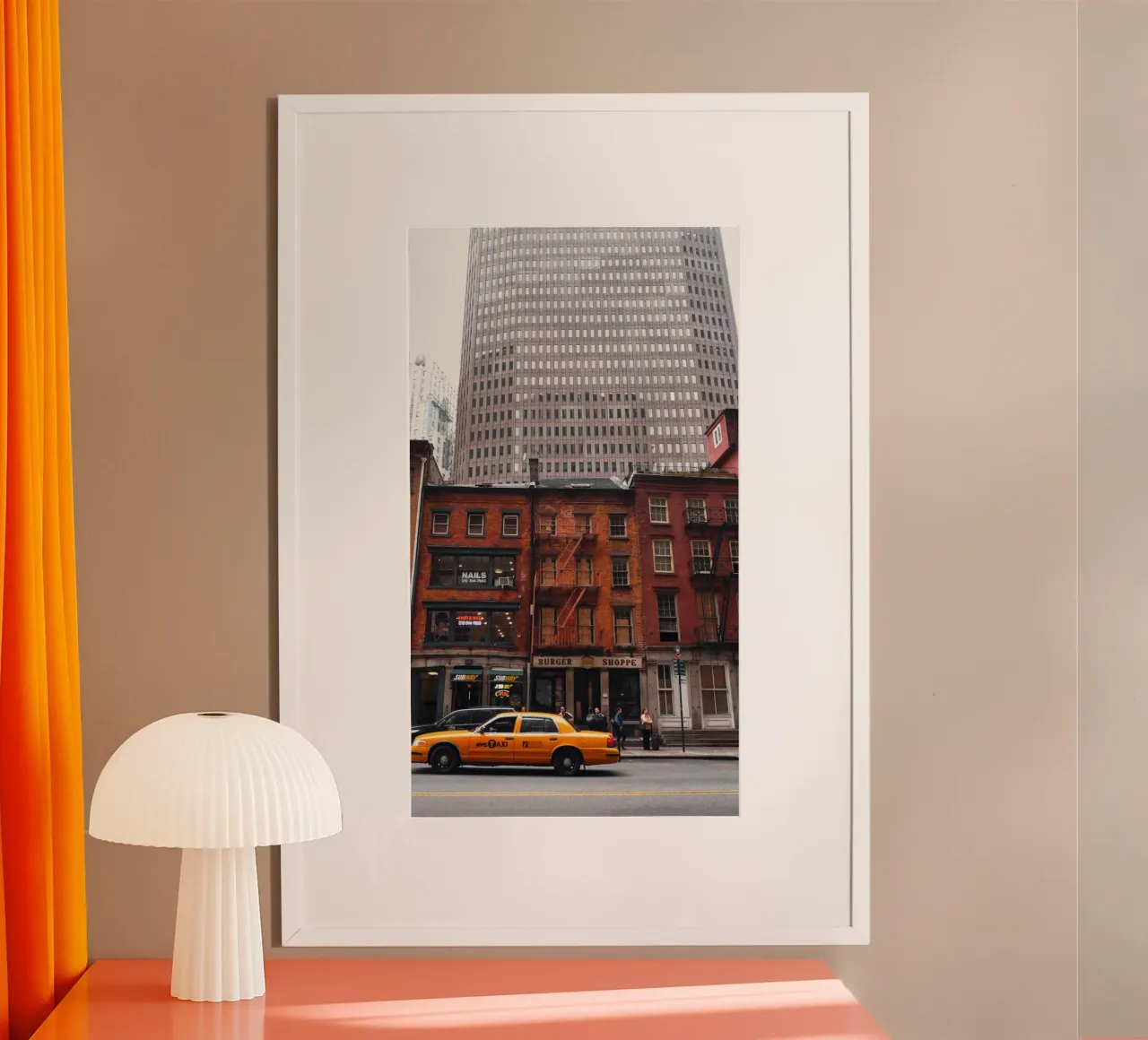 Old Burger Shoppe - Nostalgie dans le Financial District, NYC poster avec cadre en aluminium de Ben & Clo creations