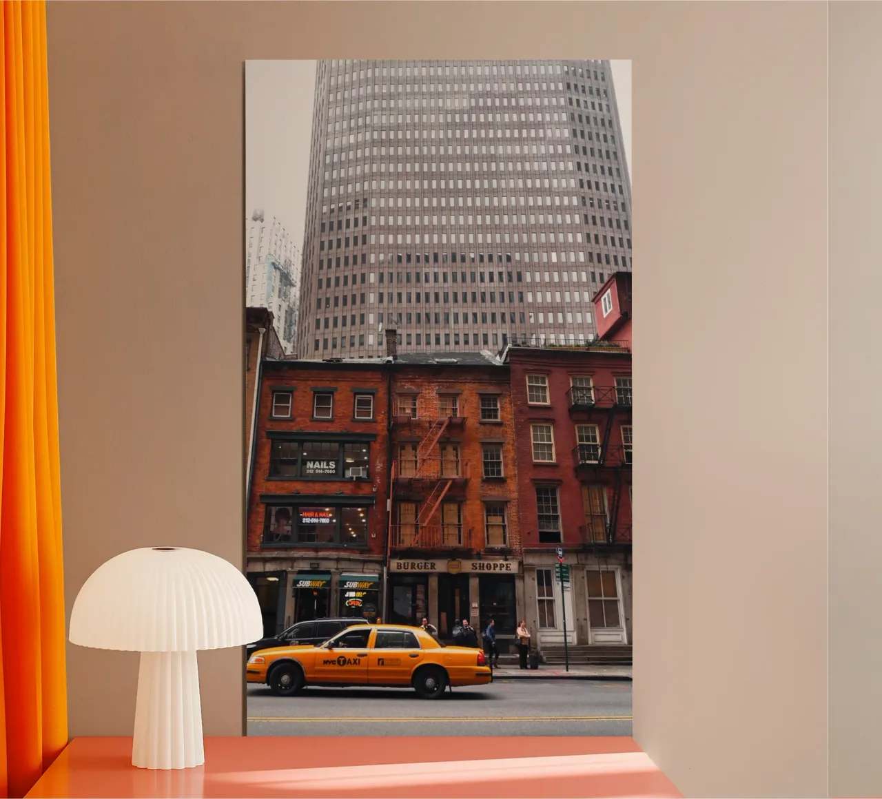 Old Burger Shoppe - Nostalgie dans le Financial District, NYC poster avec cadre en aluminium de Ben & Clo creations