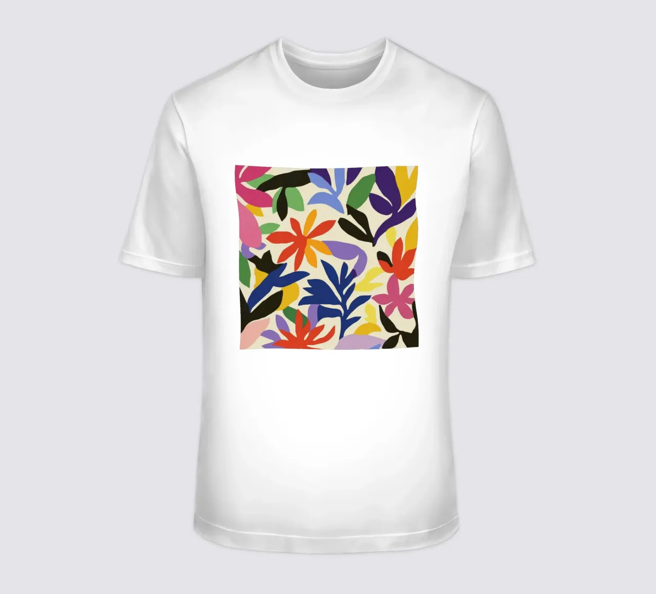 Vibrant Matisse Cut-Outs: A Playful Color Symphony Garden t-shirt by Modern Muse