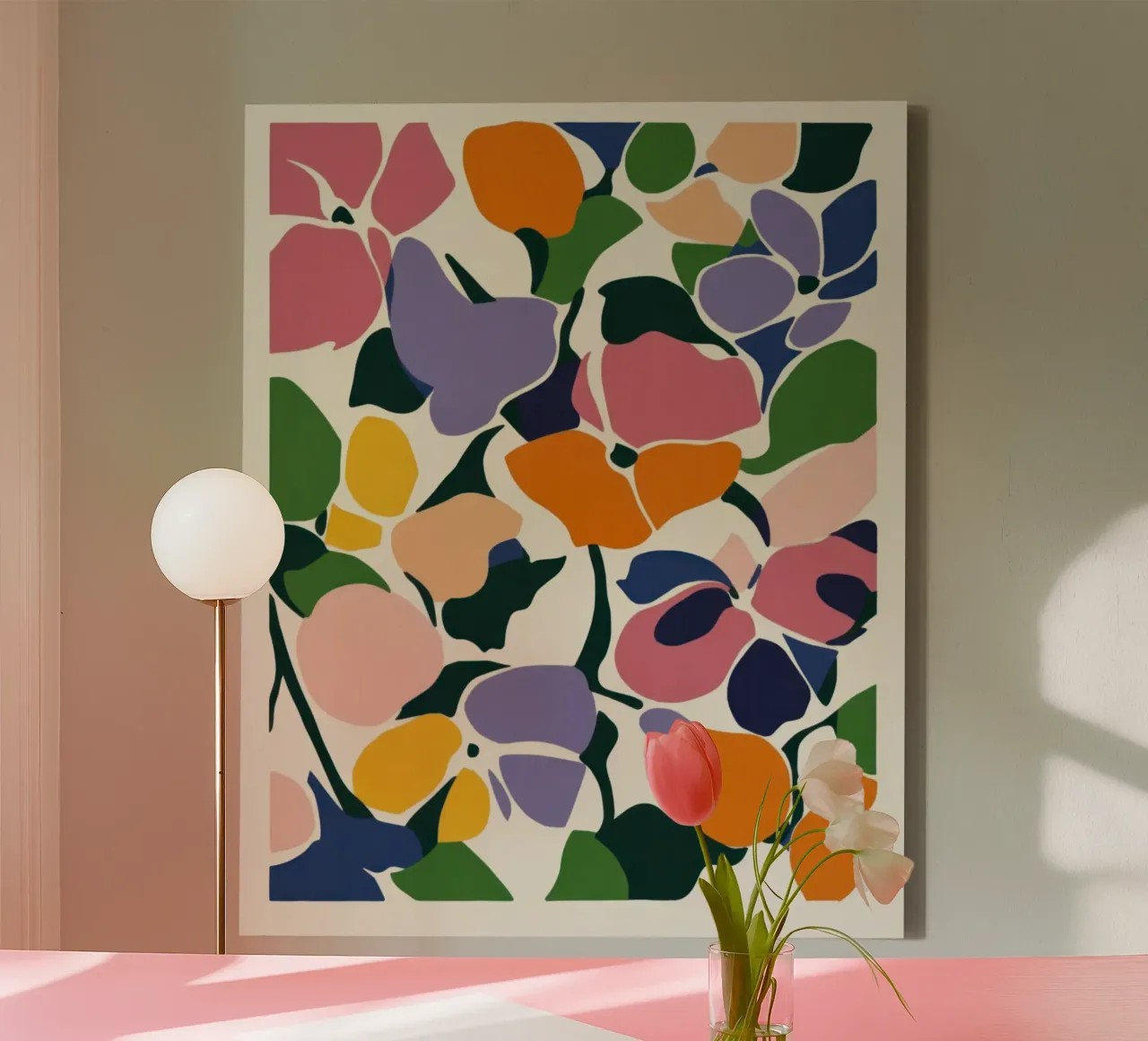 Fiori tagliati moderni: Una danza floreale ispirata a Matisse tela con Cornice a cassetta da Modern Muse