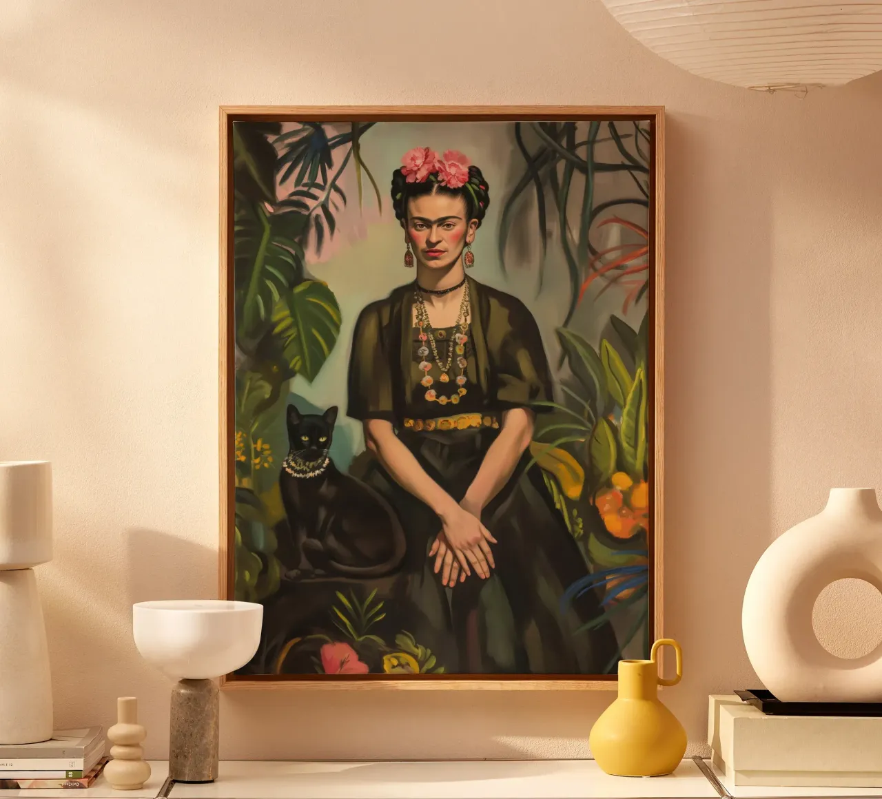 L'amore floreale dei gatti di Frida tela con Cornice a cassetta da Carinaprint