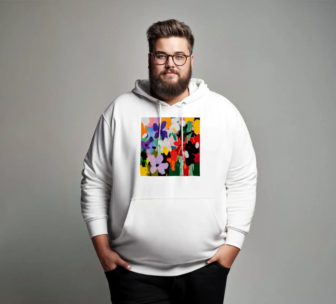 Pittura floreale astratta audace e colorata in stile Matisse felpa con cappuccio da Modern Muse