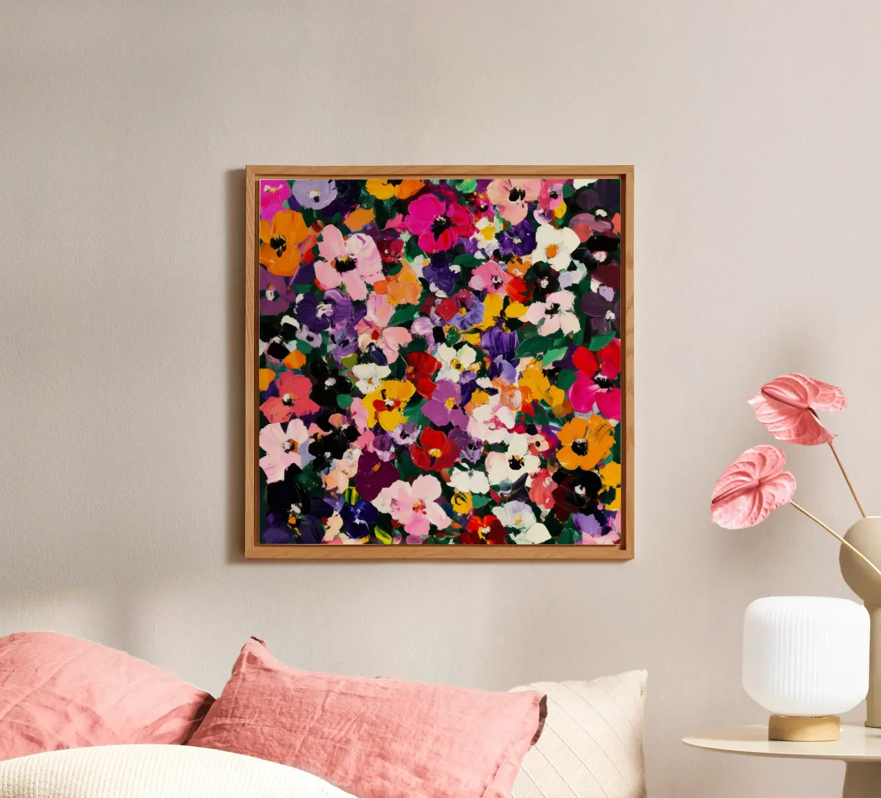 Vivace e audace dipinto floreale astratto di fiori colorati alluminio dibond da Modern Muse