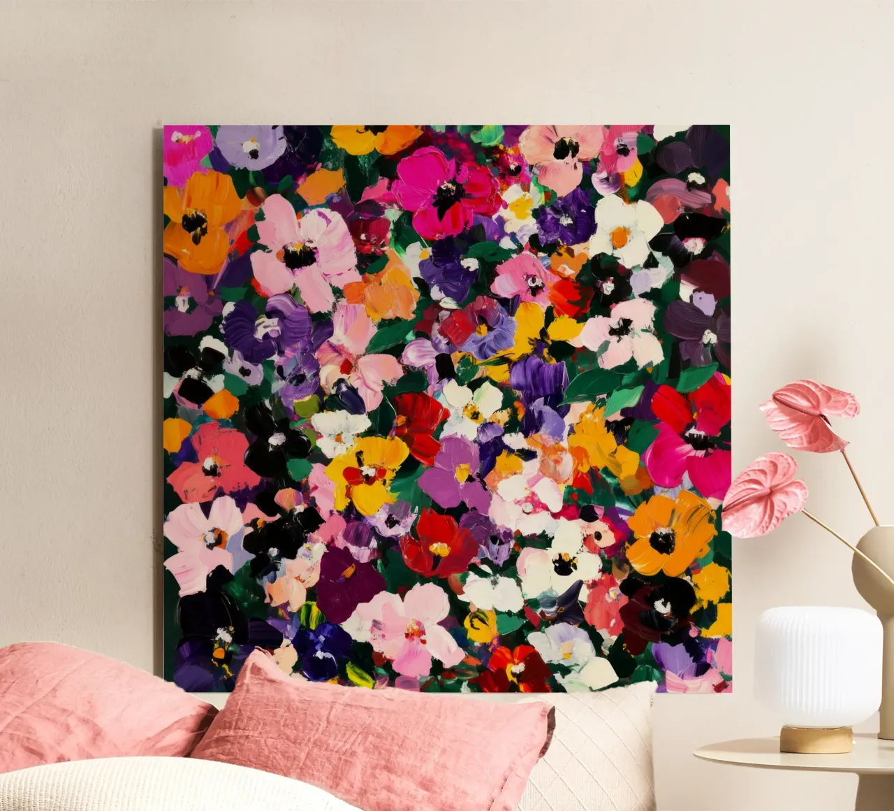 Vivace e audace dipinto floreale astratto di fiori colorati alluminio dibond da Modern Muse